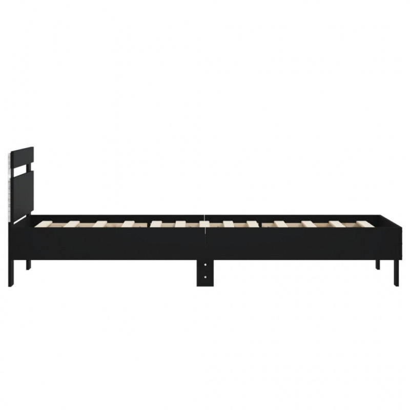 Rama łóżka z wezgłowiem i LED, czarna, 75x190 cm