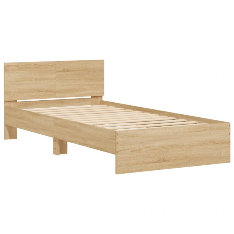 Rama łóżka z wezgłowiem i LED, dąb sonoma, 100x200 cm