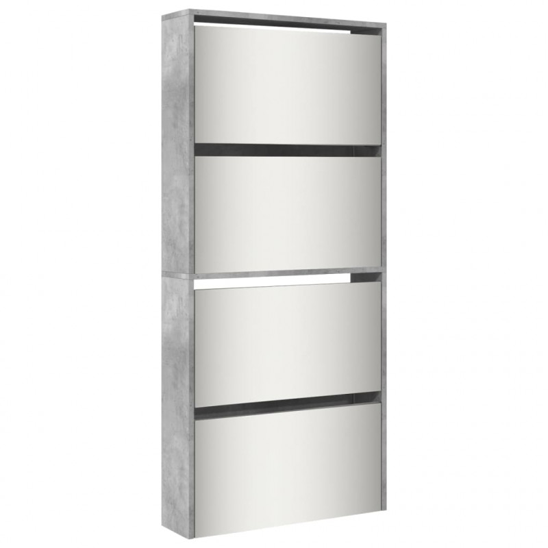Szafka na buty z lustrem, 4 poziomy, szary beton, 63x17x134 cm