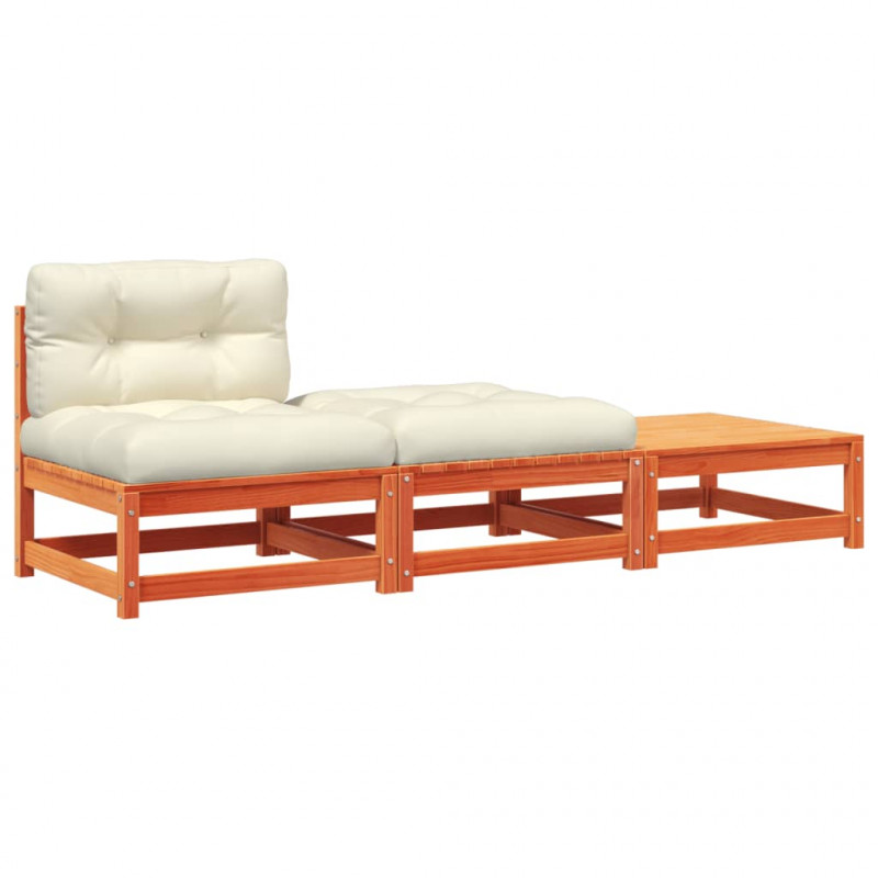 Ogrodowa sofa bez podłokietników, z poduszkami i podnóżkami