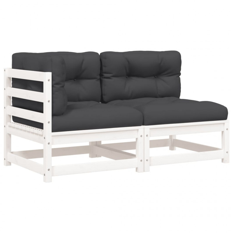 Sofa ogrodowa z poduszkami, 2-osobowa, biała, drewno sosnowe