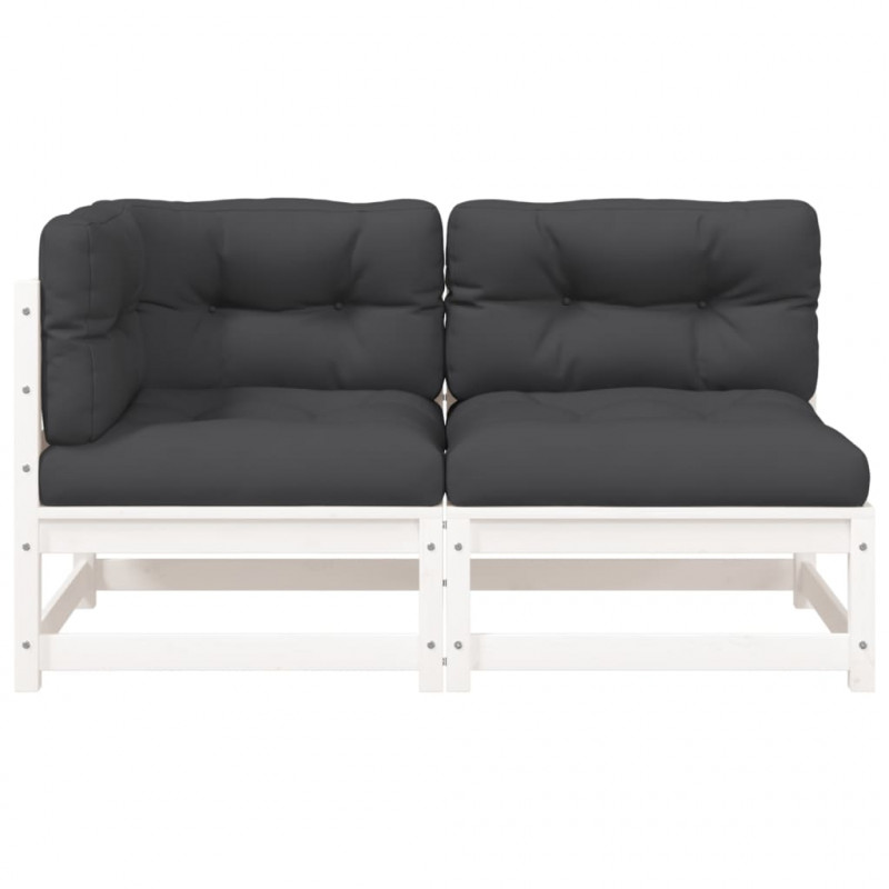 Sofa ogrodowa z poduszkami, 2-osobowa, biała, drewno sosnowe