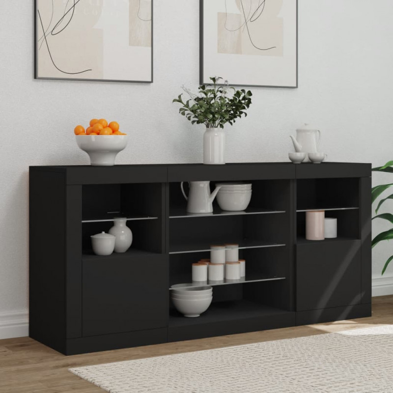Szafka z oświetleniem LED, czarna, 142,5x37x67 cm
