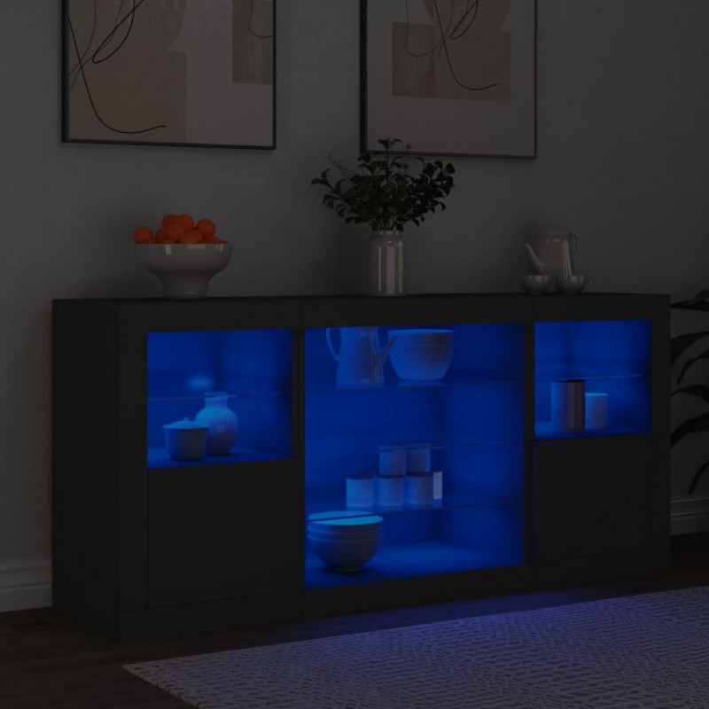 Szafka z oświetleniem LED, czarna, 142,5x37x67 cm