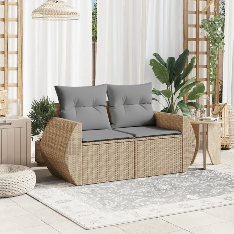 Sofa ogrodowa z poduszkami, 2-osobowa, beż, polirattan