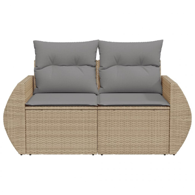 Sofa ogrodowa z poduszkami, 2-osobowa, beż, polirattan