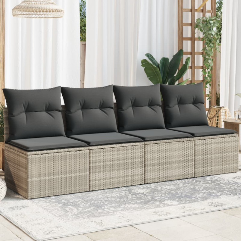 Sofa ogrodowa z poduszkami, 4-osobowa, jasnoszara, polirattan