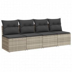 Sofa ogrodowa z poduszkami, 4-osobowa, jasnoszara, polirattan