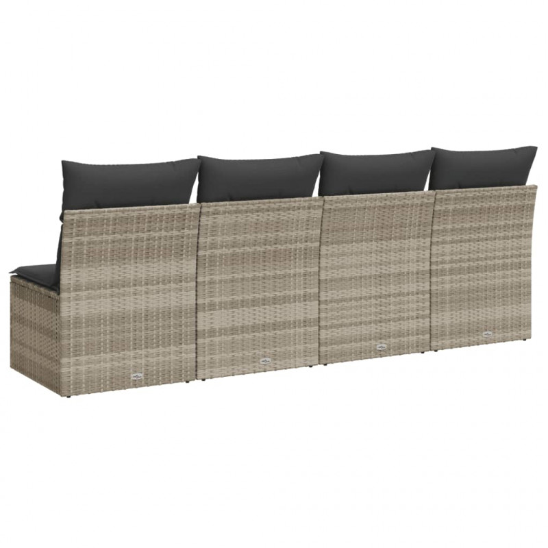 Sofa ogrodowa z poduszkami, 4-osobowa, jasnoszara, polirattan