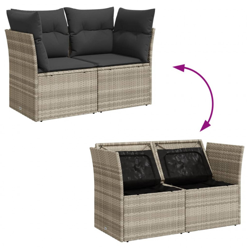 Sofa ogrodowa z poduszkami, 2-osobowa, jasnoszara, polirattan