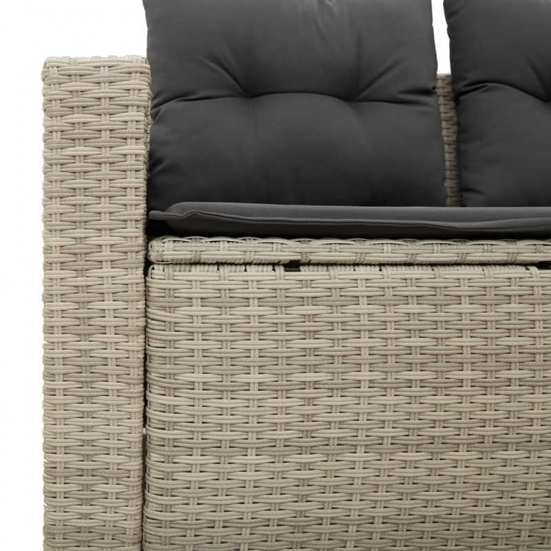 Sofa ogrodowa z poduszkami, 2-osobowa, jasnoszara, polirattan