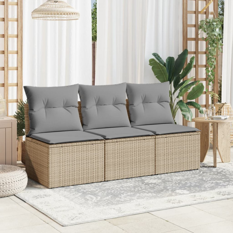 Sofa ogrodowa z poduszkami, 3-osobowa, beż, polirattan
