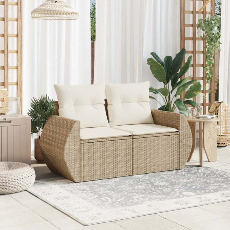 Sofa ogrodowa z poduszkami, 2-osobowa, beż, polirattan