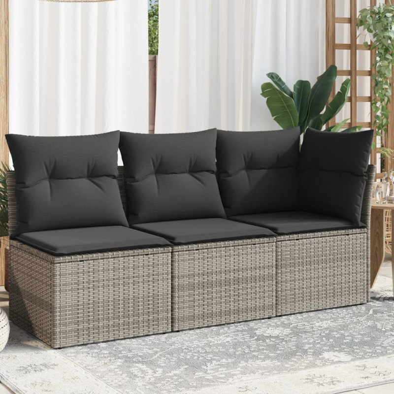 3-osobowa sofa ogrodowa z poduszkami, szara, polirattan