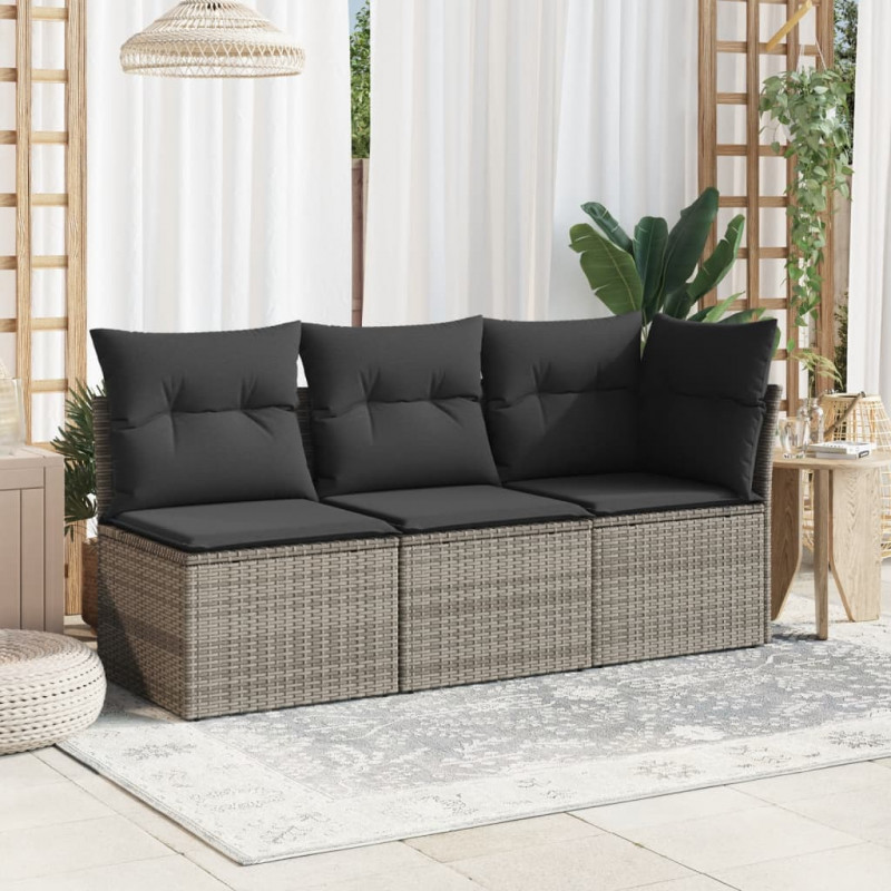3-osobowa sofa ogrodowa z poduszkami, szara, polirattan