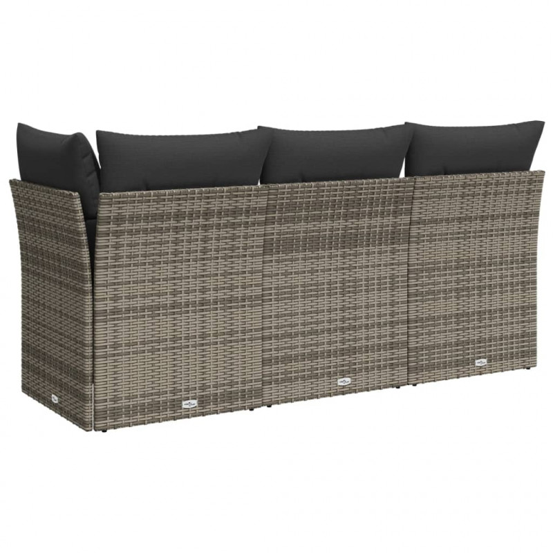 3-osobowa sofa ogrodowa z poduszkami, szara, polirattan