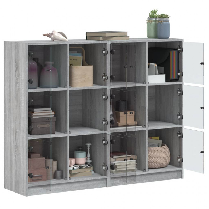 Biblioteczka z drzwiczkami, szary dąb sonoma, 136x37x109 cm