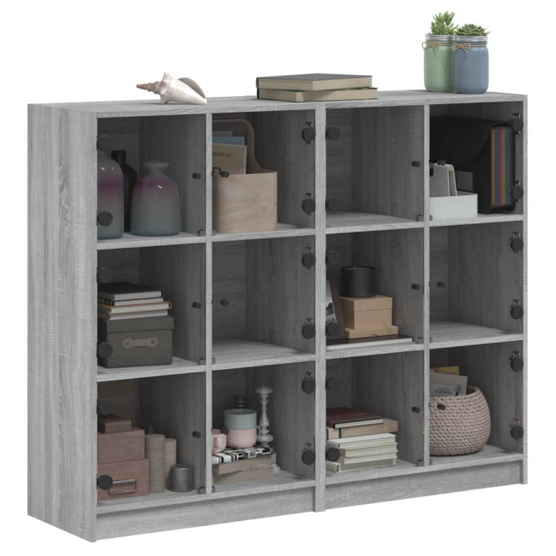 Biblioteczka z drzwiczkami, szary dąb sonoma, 136x37x109 cm