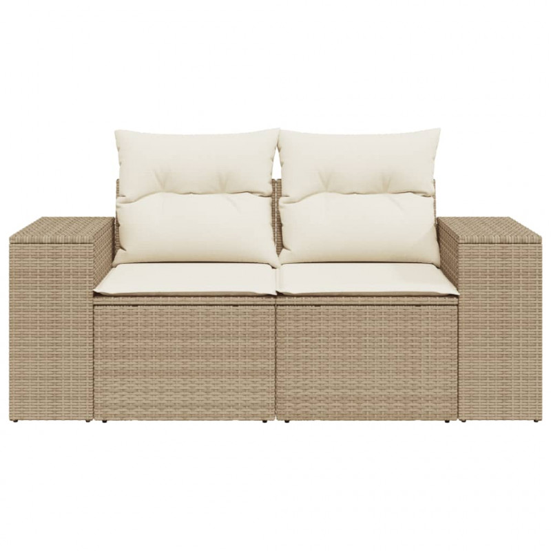 Sofa ogrodowa z poduszkami, 2-osobowa, beżowa, polirattan