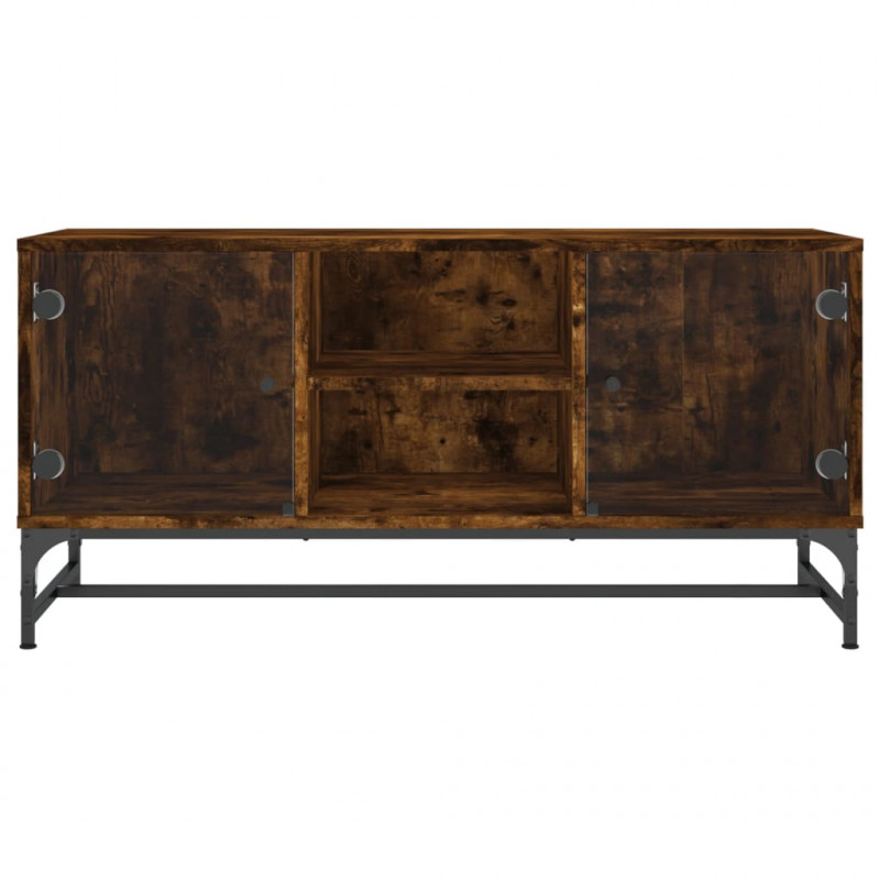 Szafka TV ze szklanymi drzwiami, przydymiony dąb, 102x37x50 cm