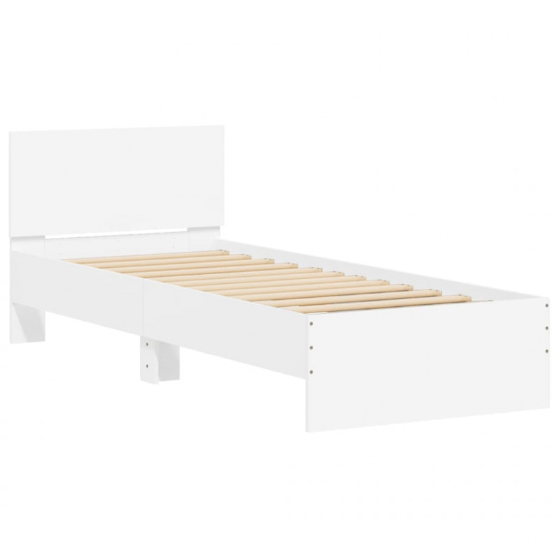Rama łóżka z wezgłowiem i LED, biała, 75x190 cm