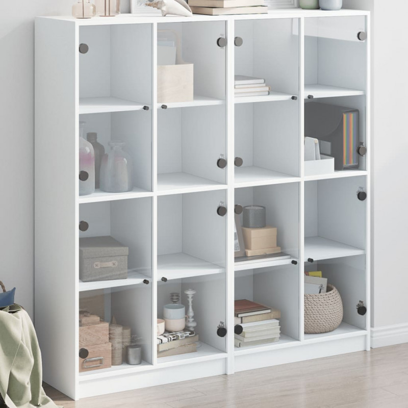 Biblioteczka z drzwiczkami, biała, 136x37x142 cm