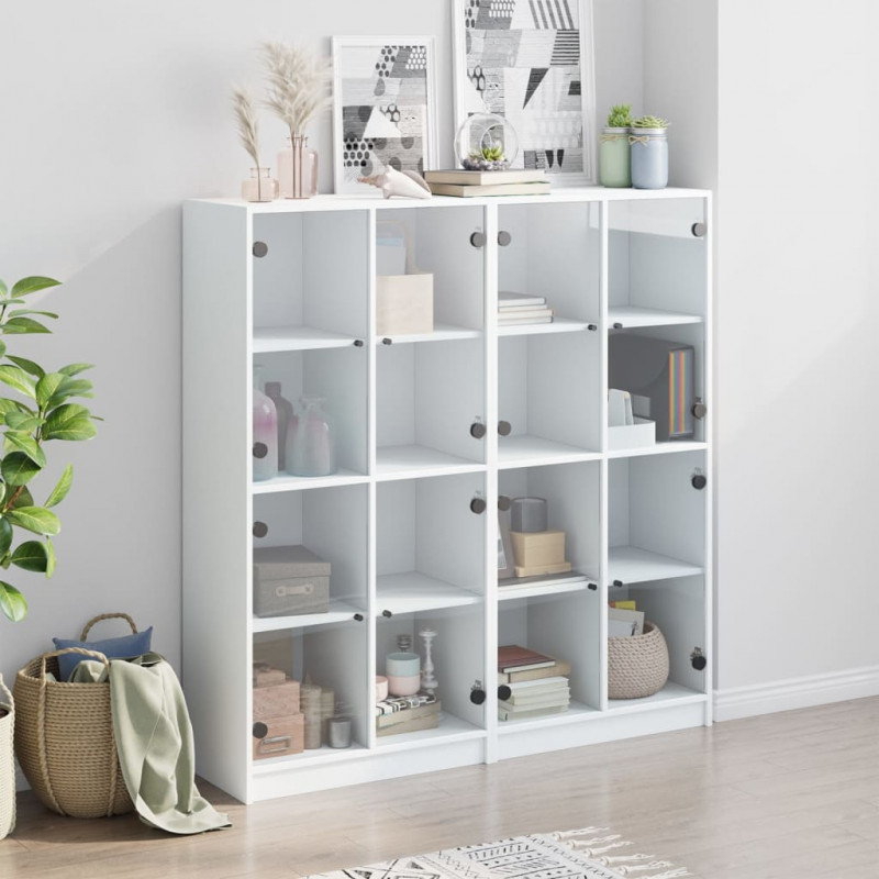 Biblioteczka z drzwiczkami, biała, 136x37x142 cm