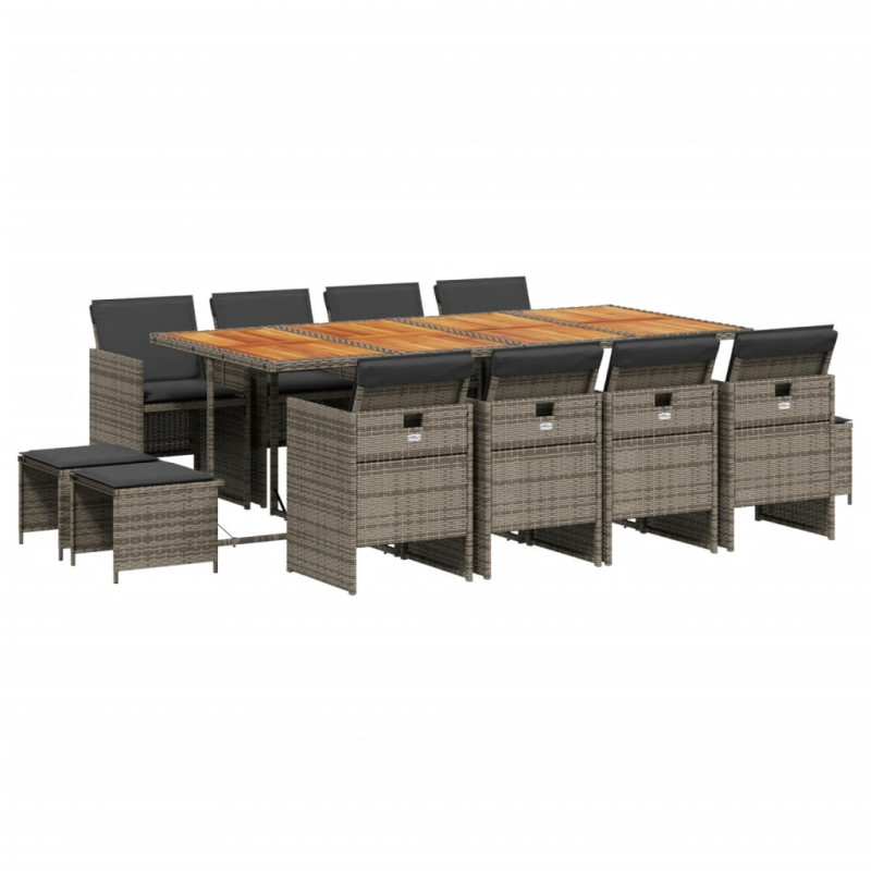 13-cz. zestaw mebli ogrodowych z poduszkami, szary rattan PE