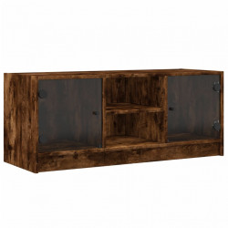 Szafka TV ze szklanymi drzwiami, przydymiony dąb, 102x37x42 cm