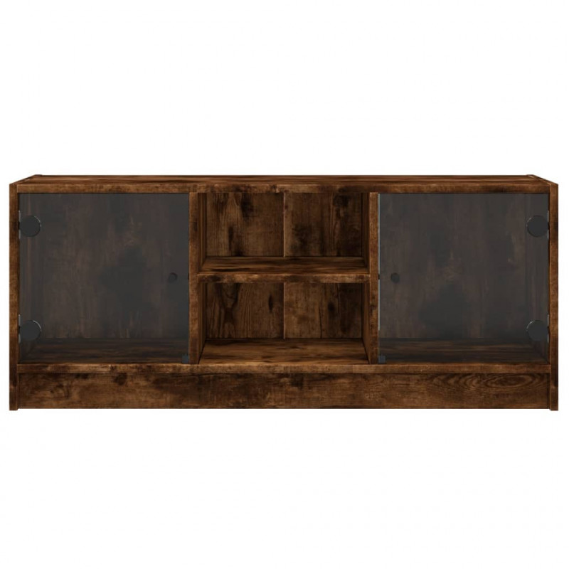 Szafka TV ze szklanymi drzwiami, przydymiony dąb, 102x37x42 cm