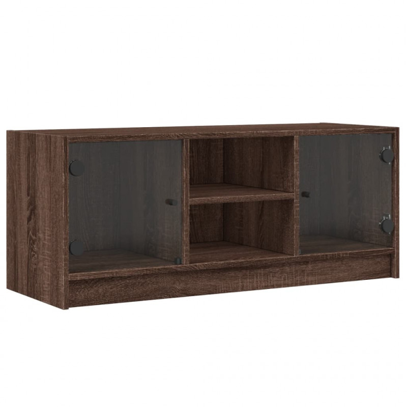 Szafka TV ze szklanymi drzwiami, brązowy dąb, 102x37x42 cm