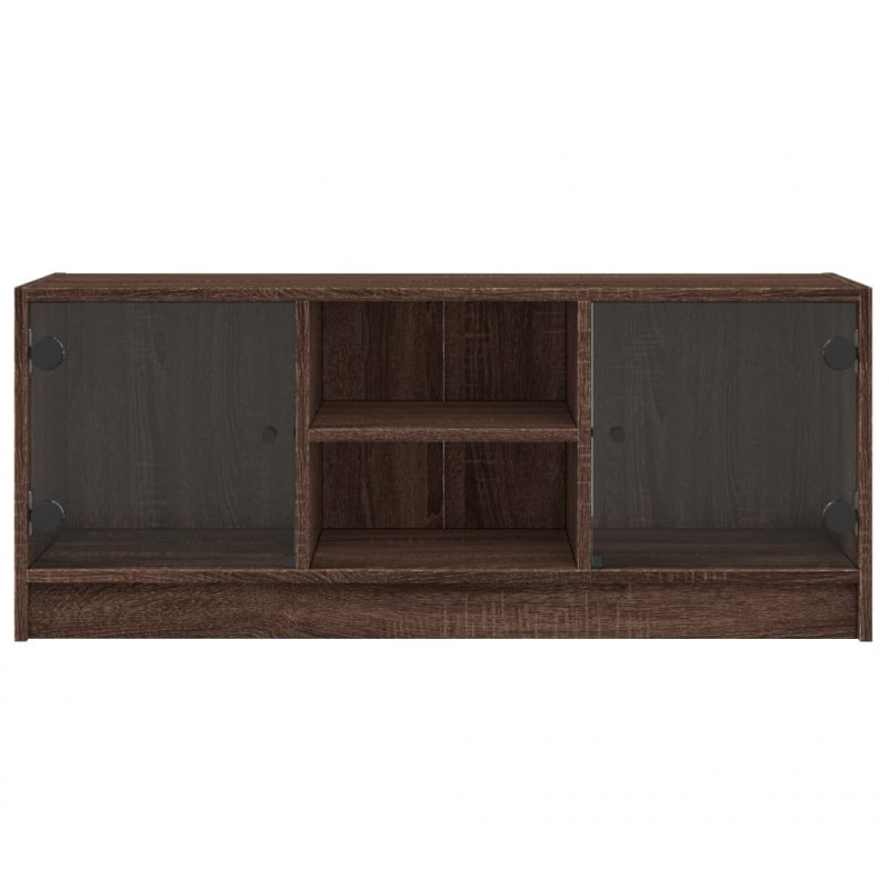 Szafka TV ze szklanymi drzwiami, brązowy dąb, 102x37x42 cm