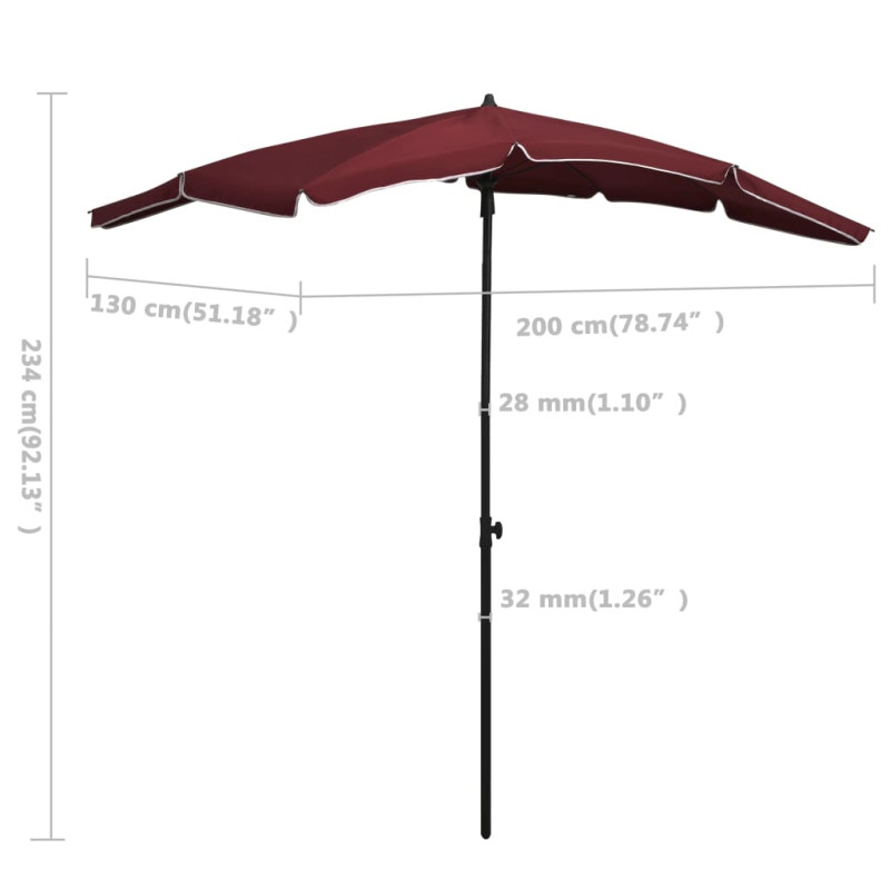 Parasol ogrodowy na słupku, 200x130 cm, bordowy