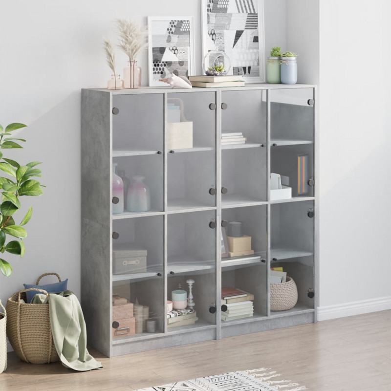 Biblioteczka z drzwiczkami, szarość betonu, 136x37x142 cm