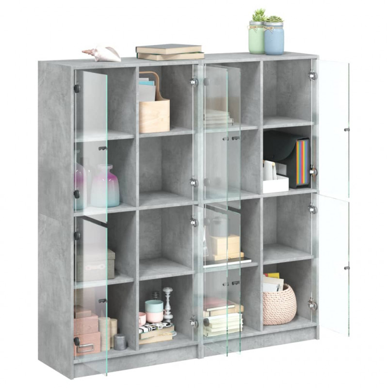 Biblioteczka z drzwiczkami, szarość betonu, 136x37x142 cm