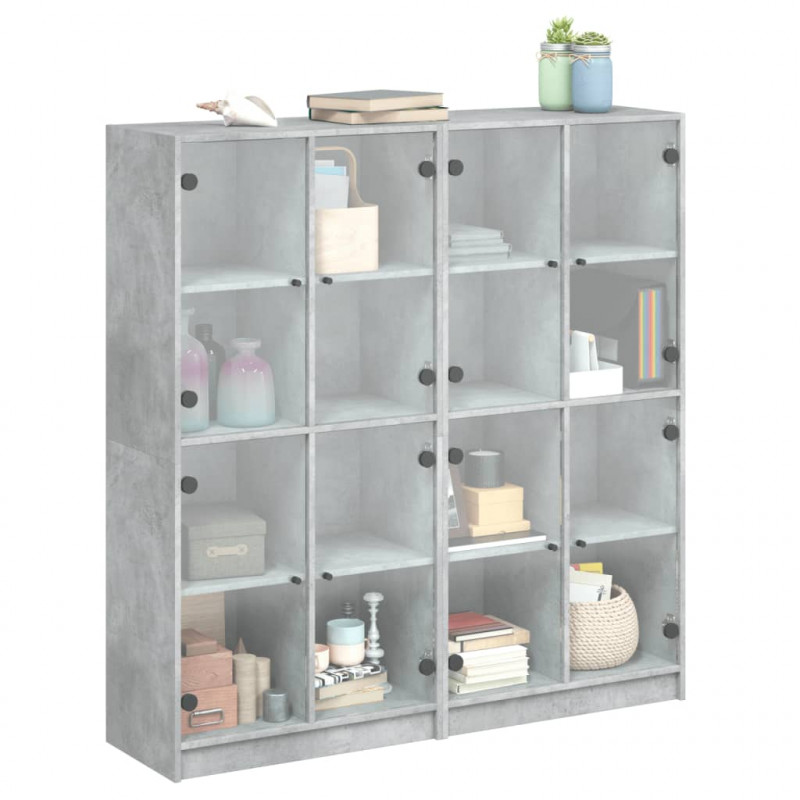 Biblioteczka z drzwiczkami, szarość betonu, 136x37x142 cm