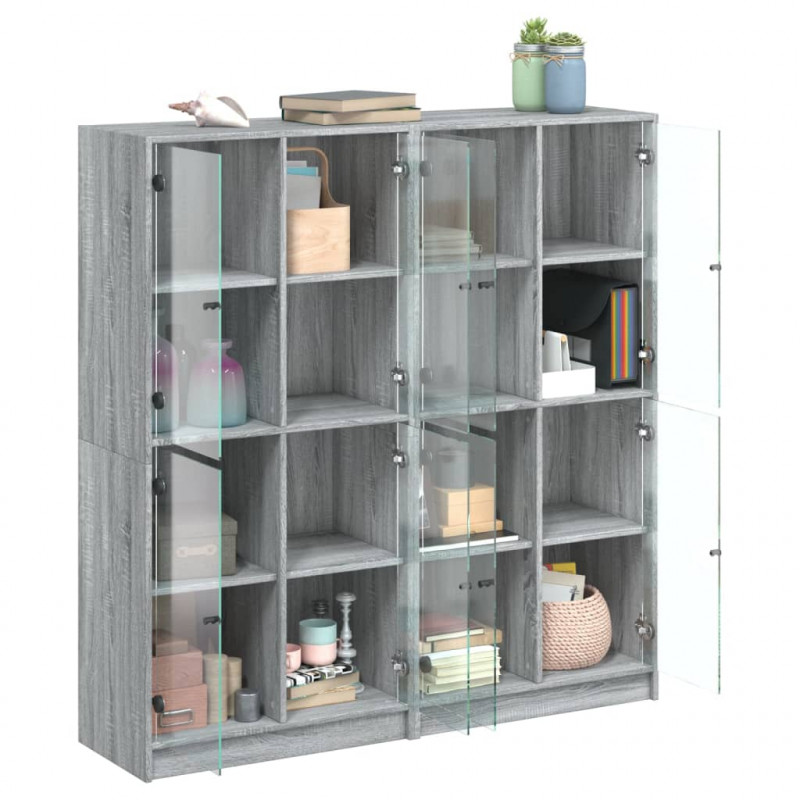 Biblioteczka z drzwiczkami, szary dąb sonoma, 136x37x142 cm