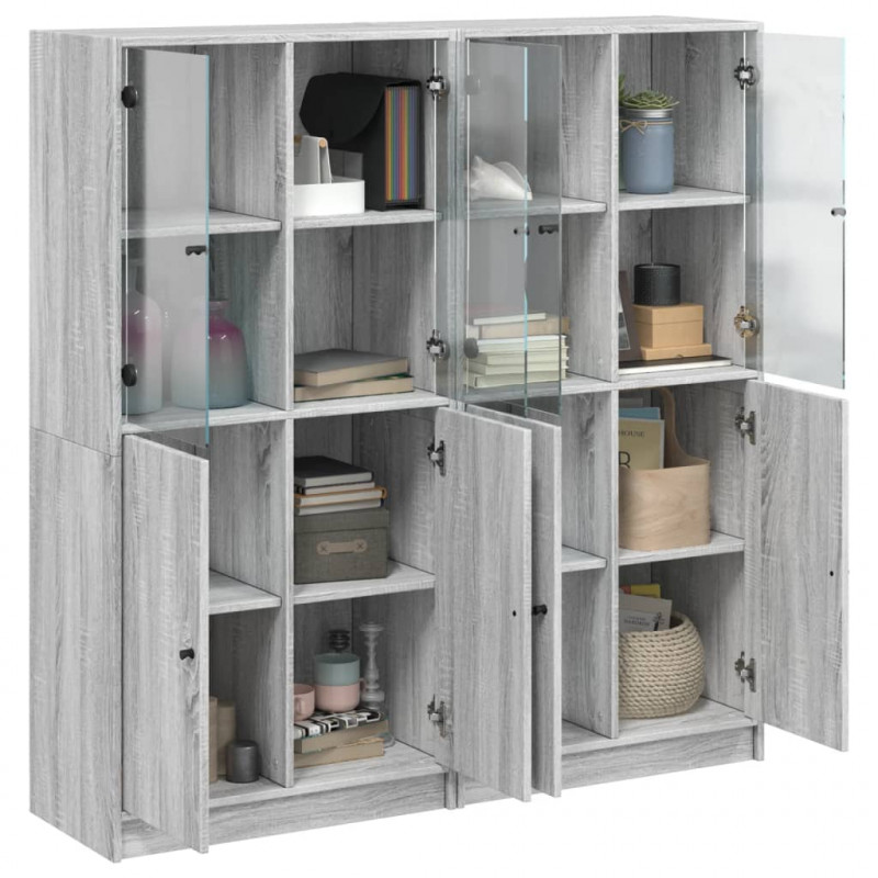 Biblioteczka z drzwiczkami, szary dąb sonoma, 136x37x142 cm