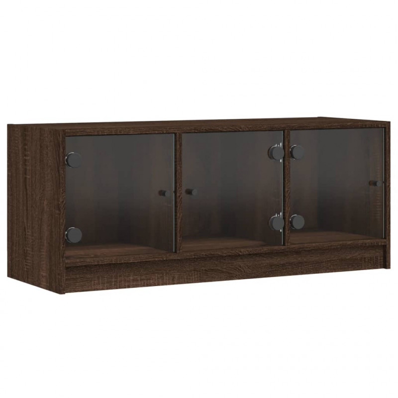 Szafka TV ze szklanymi drzwiami, brązowy dąb, 102x37x42 cm
