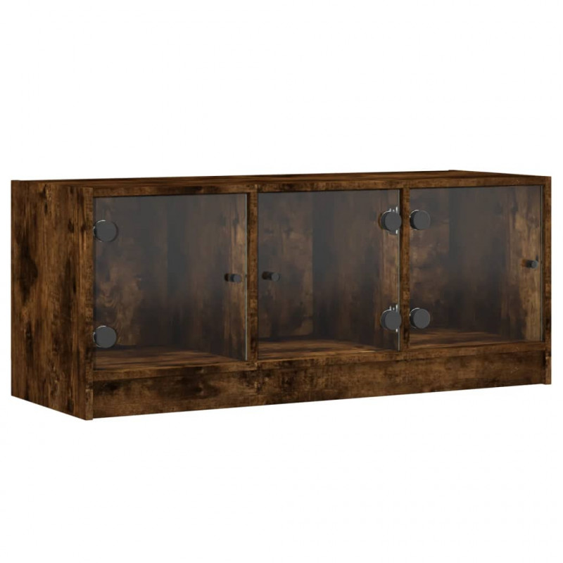 Szafka TV ze szklanymi drzwiami, przydymiony dąb, 102x37x42 cm