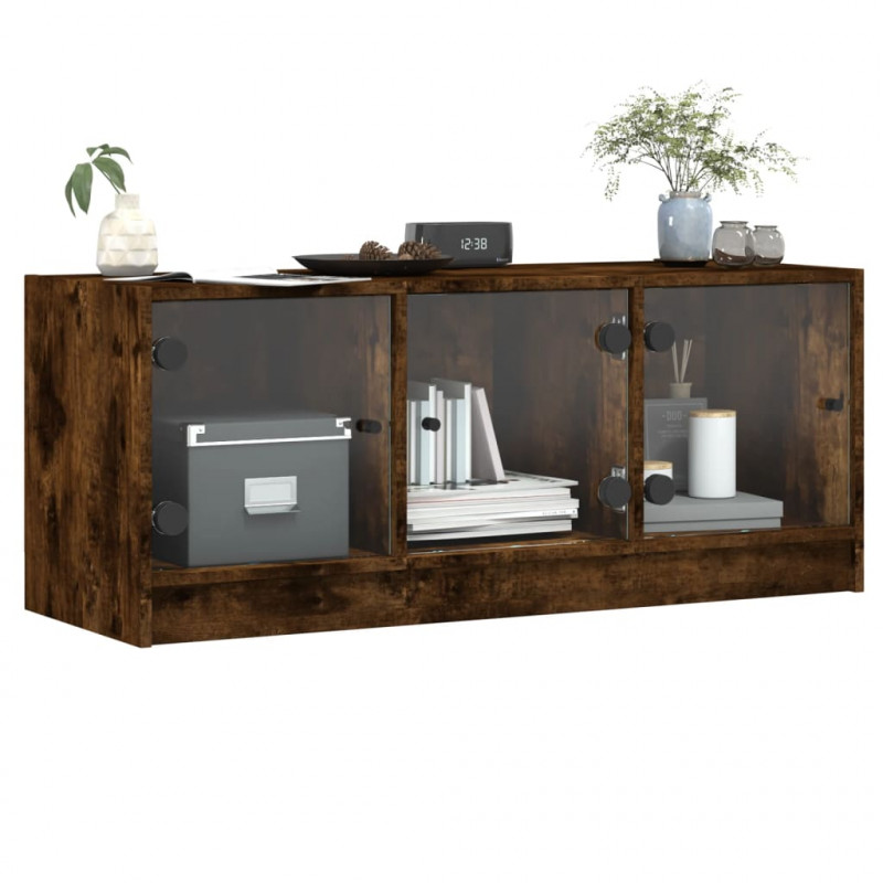 Szafka TV ze szklanymi drzwiami, przydymiony dąb, 102x37x42 cm