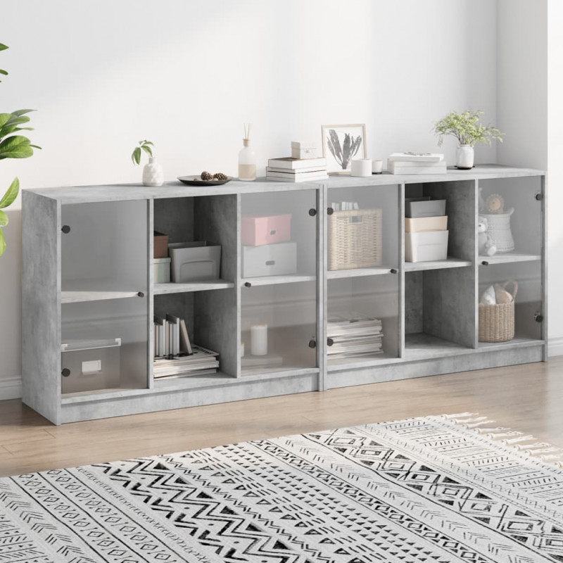 Biblioteczka z drzwiczkami, szarość betonu, 204x37x75 cm