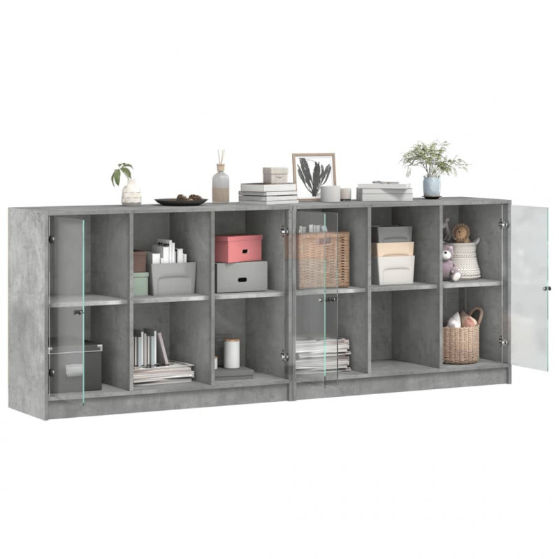 Biblioteczka z drzwiczkami, szarość betonu, 204x37x75 cm