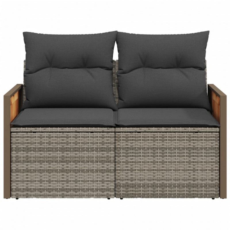 Sofa ogrodowa z poduszkami, 2-osobowa, szara, polirattan