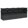 Sofa ogrodowa z poduszkami, 4-osobowa, czarna, polirattan