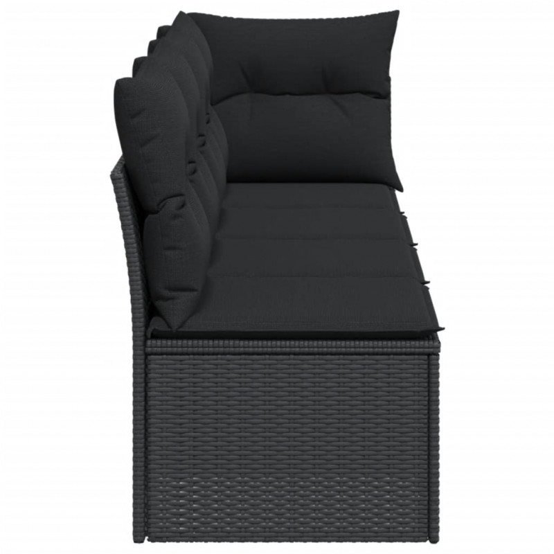 Sofa ogrodowa z poduszkami, 4-osobowa, czarna, polirattan