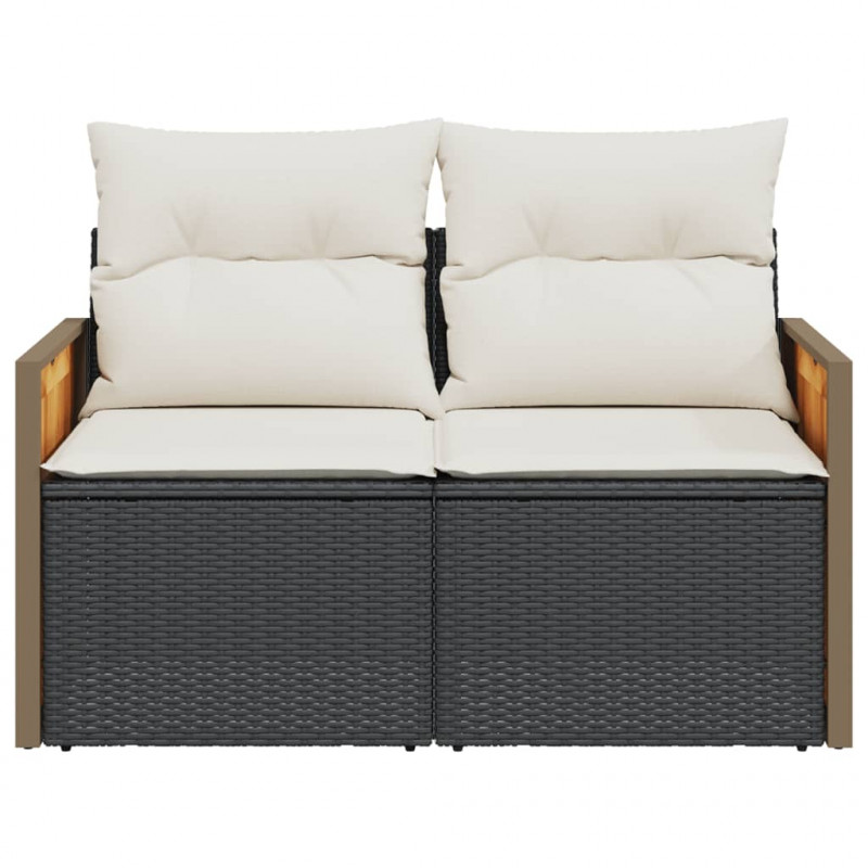 Sofa ogrodowa z poduszkami, 2-osobowa, czarna, polirattan