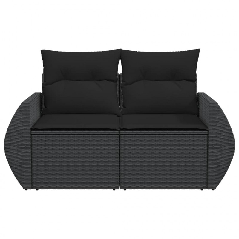 Sofa ogrodowa z poduszkami, 2-osobowa, czarna, polirattan