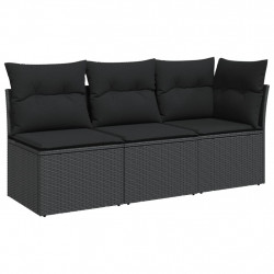 Sofa ogrodowa z poduszkami, 3-osobowa, czarna, polirattan