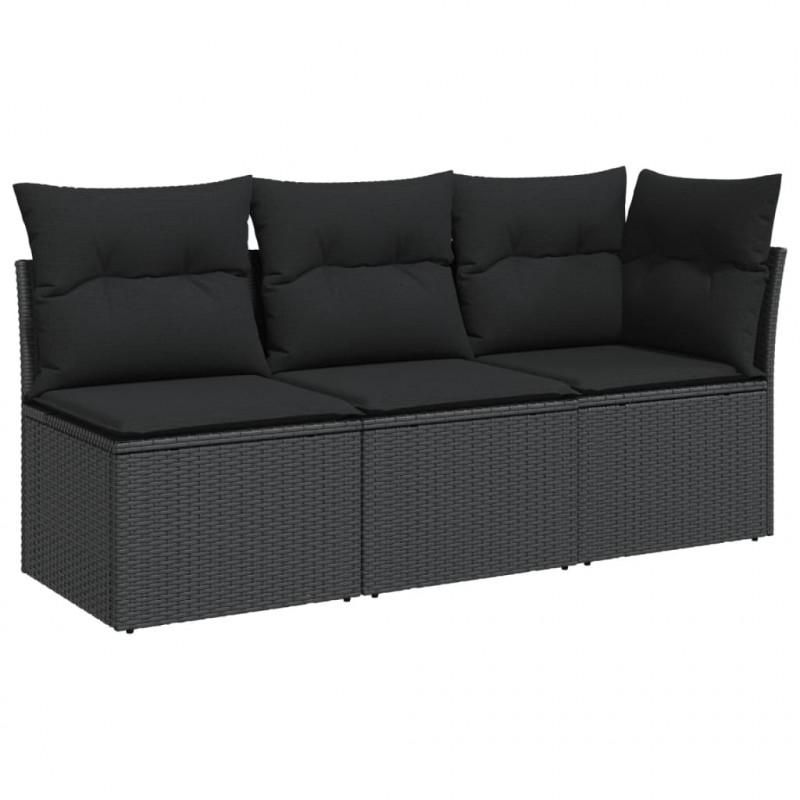 Sofa ogrodowa z poduszkami, 3-osobowa, czarna, polirattan